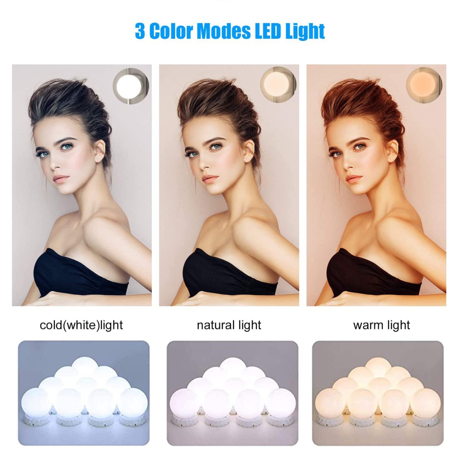 Lampe de vanité LED, lampe de maquillage Hollywood pour vanité avec 10 ampoules à intensité variable, luminaires de vanité avec 3 Modes de couleur - 4
