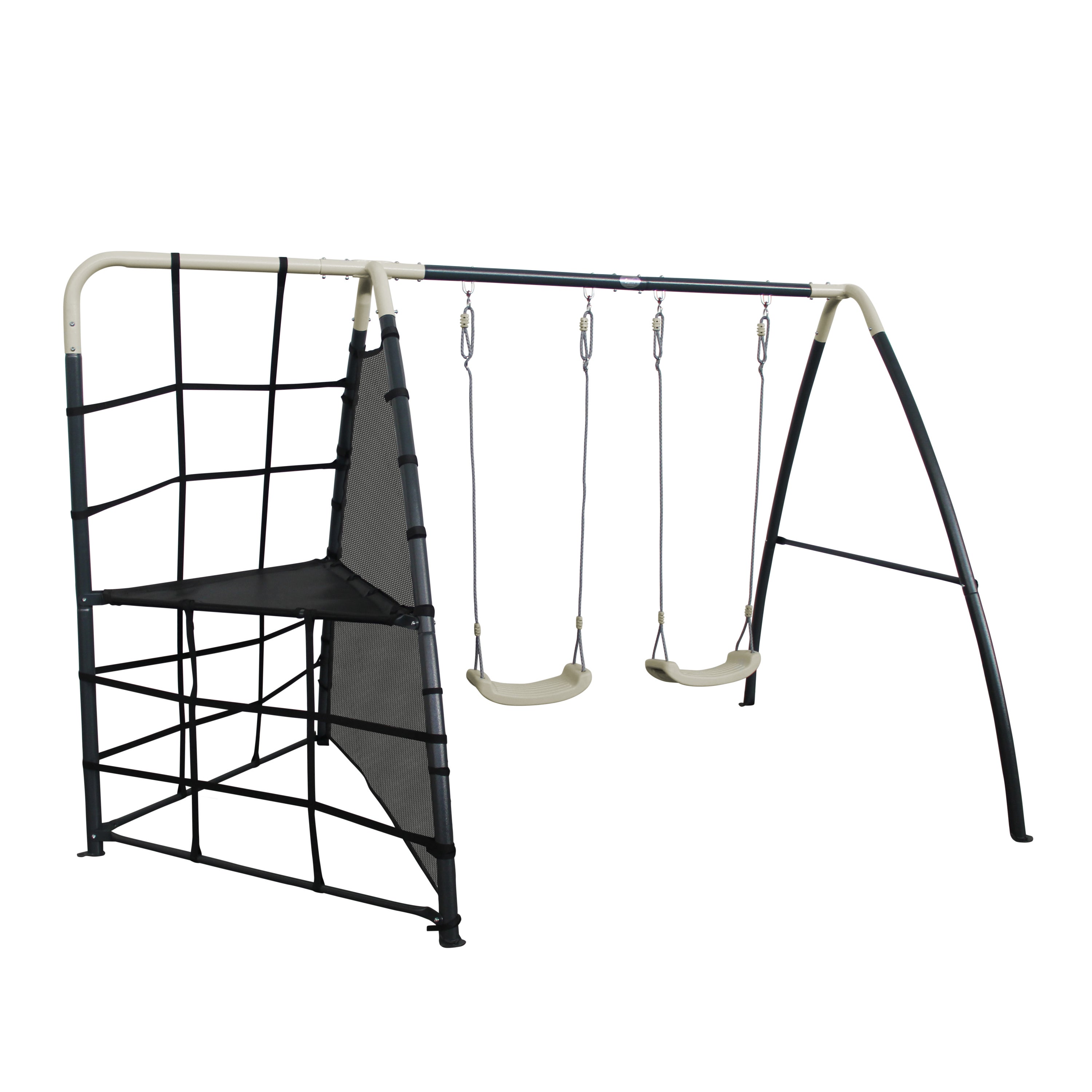 AXI Set de Balançoire en métal en anthracite & crème | Balançoire 2 agrès / places & filet à grimper | Portique avec Balançoire de jardin / extérieur - 5