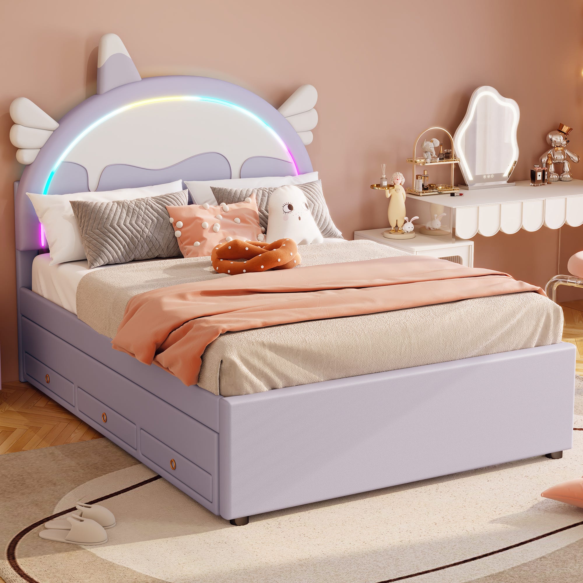 Completo Letto Matrimoniale In Microfibra Morbidissima – Fantasia Unicorno Giallo – Disegnato In Italia, No Stiro