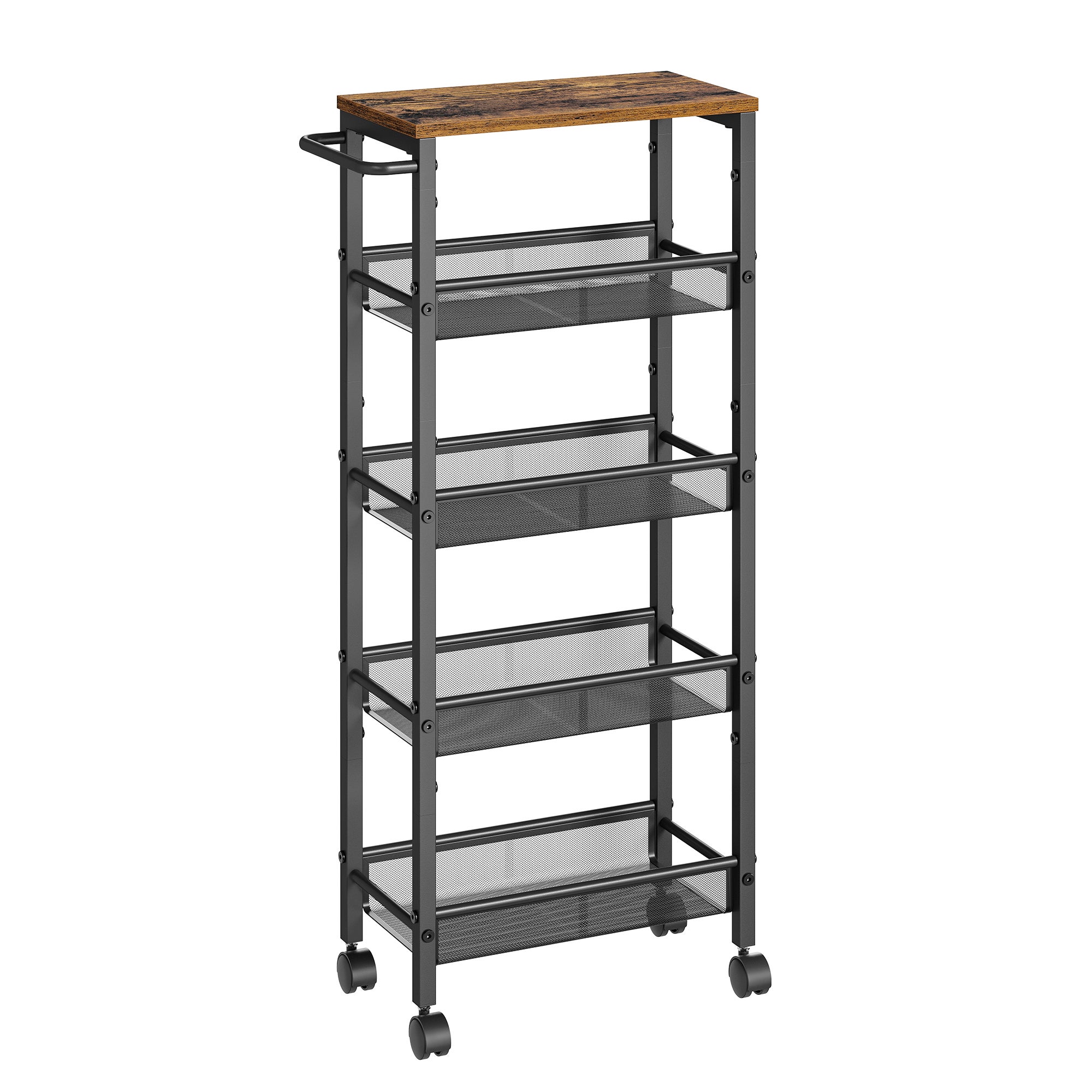 Vasagle  Carro De 5 Niveles, Carro Estrecho De Cocina Con Ruedas, 22 X 41 X 99,6 Cm, Para Cocina, Baño, Salón, Estudio, Rústico Y Marrón/Negro , Leroy Merlin