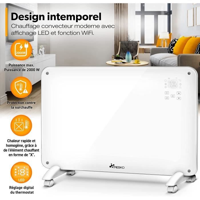 Radiateur Electrique - TRESKO - Mobile WiFi - App-Control - Affichage LED - Télécommande