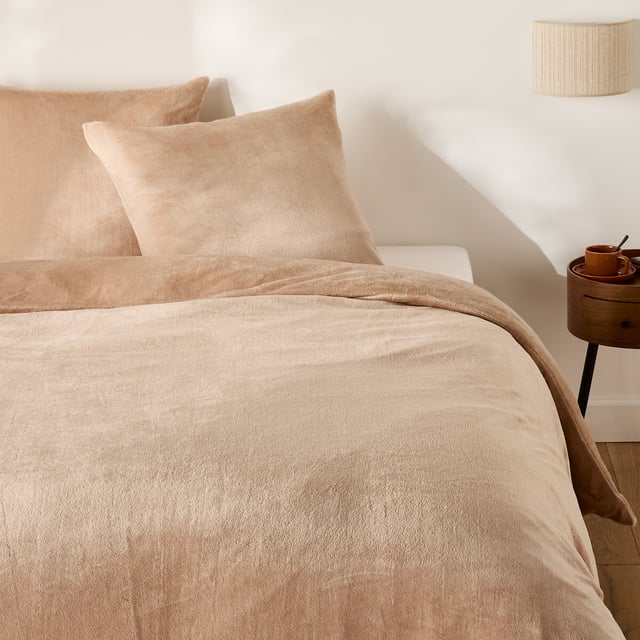 Parure de lit taie carrée, recto/verso polaire - Naturel - 240 x 220 cm