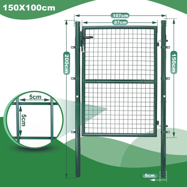 Cancello Da Giardino In Acciaio Zincato 150x100 Cm | Verde Antiruggine | Con Serratura, Chiavi E Maniglia | Per Recinzioni - Foto 11