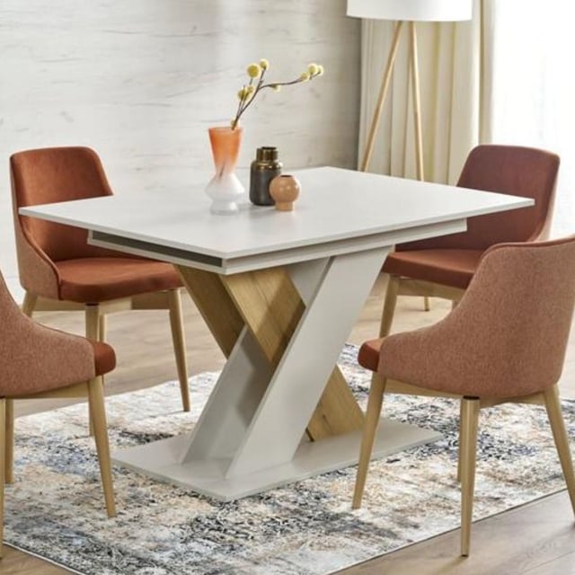 Tavolo da pranzo allungabile APODIS con gamba centrale in legno e beige