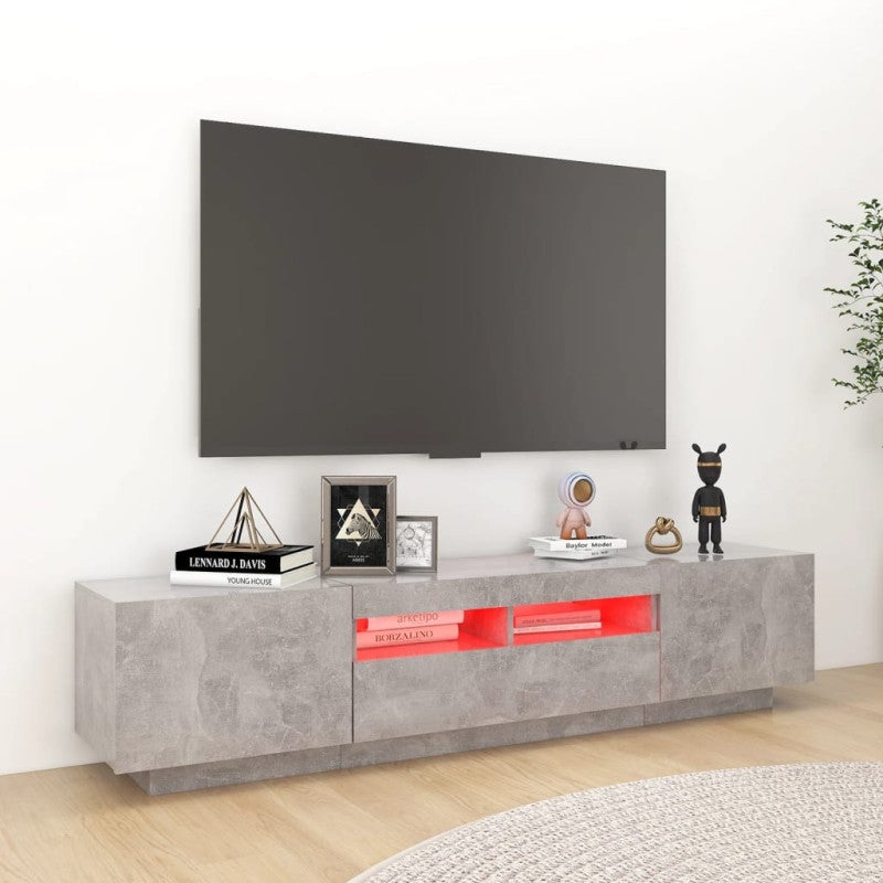 Meuble TV avec lumières LED Gris béton 180x35x40 cm - 4