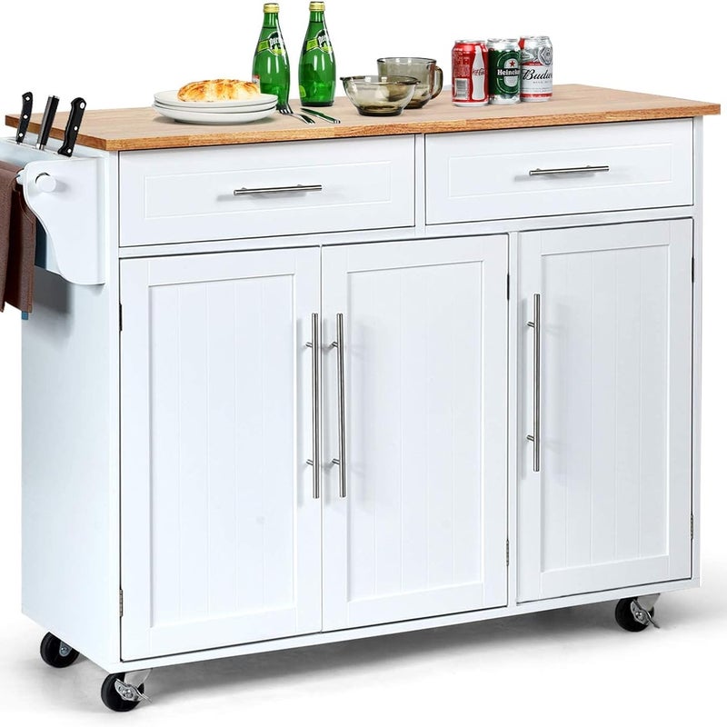 Wózek Kuchenny, Drewniany Wózek Kuchenny na Kółkach z Szufladą i Wieszakiem na Ręczniki, 122 x 46 x 92,3 cm