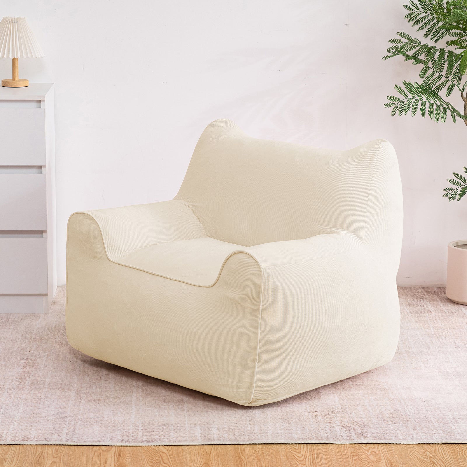 Poltrona de veludo cotelê, pufe 90x75x75cm, para quarto, sala de estar, presente de Natal - Bege - 2