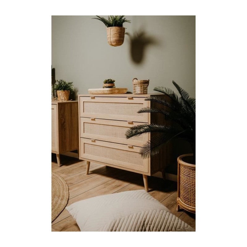 Commode 3 tiroirs - Decor chene sonoma - L 80 x P 40 x H 80 cm - BALI - 4