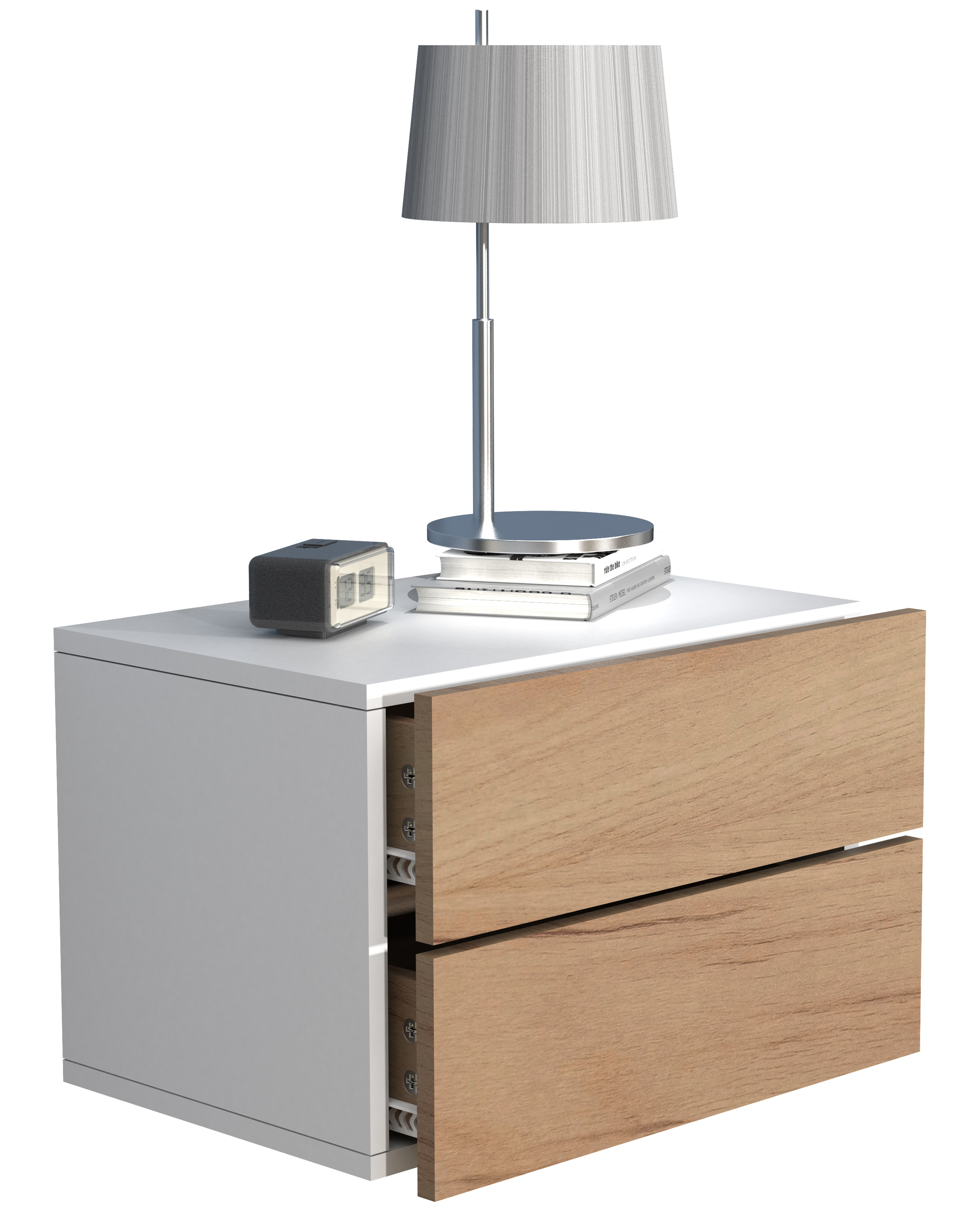 VCM Stół nocny Usal Biały / Dąb miodowy H. 30 x B. 45 x T. 32 cm