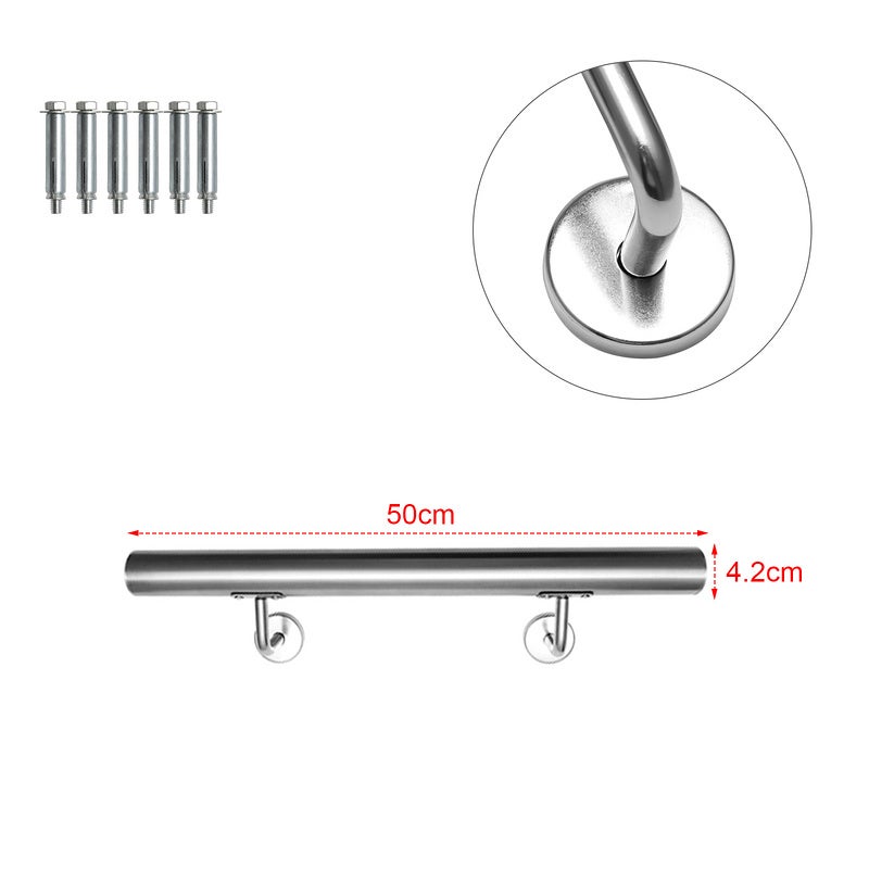 Main courante en acier inoxydable brossé Rampe d'escalier pour extérieur et intérieur Ø 42 mm Avec support argenté mat 50cm - 2
