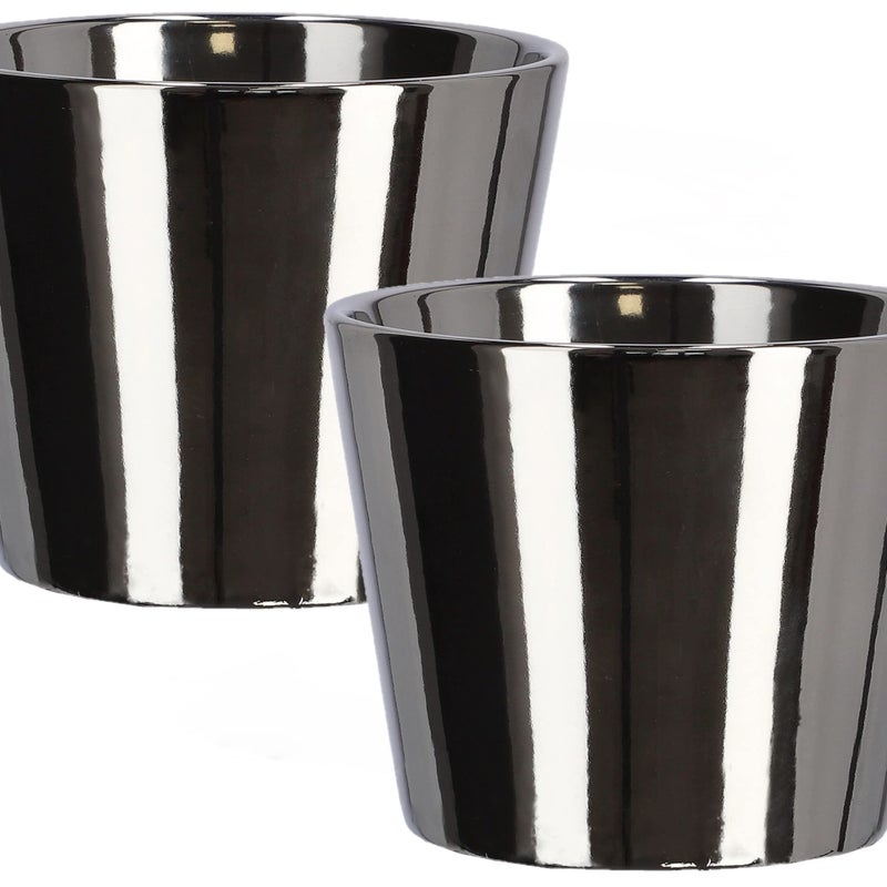 Zestaw 2x donica doniczka srebrna osłonka 11 cm ceramika szkliwiona roślina - KOTARBAU