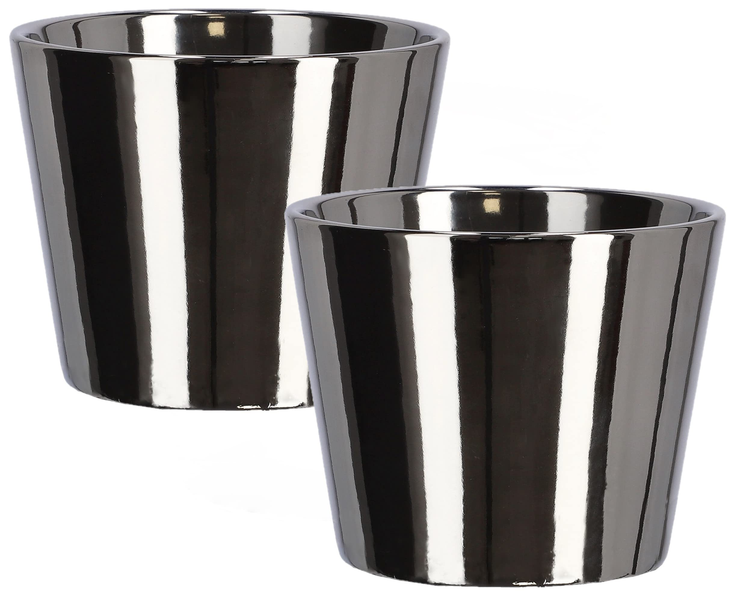 Zestaw 2x donica doniczka srebrna osłonka 11 cm ceramika szkliwiona roślina - KOTARBAU