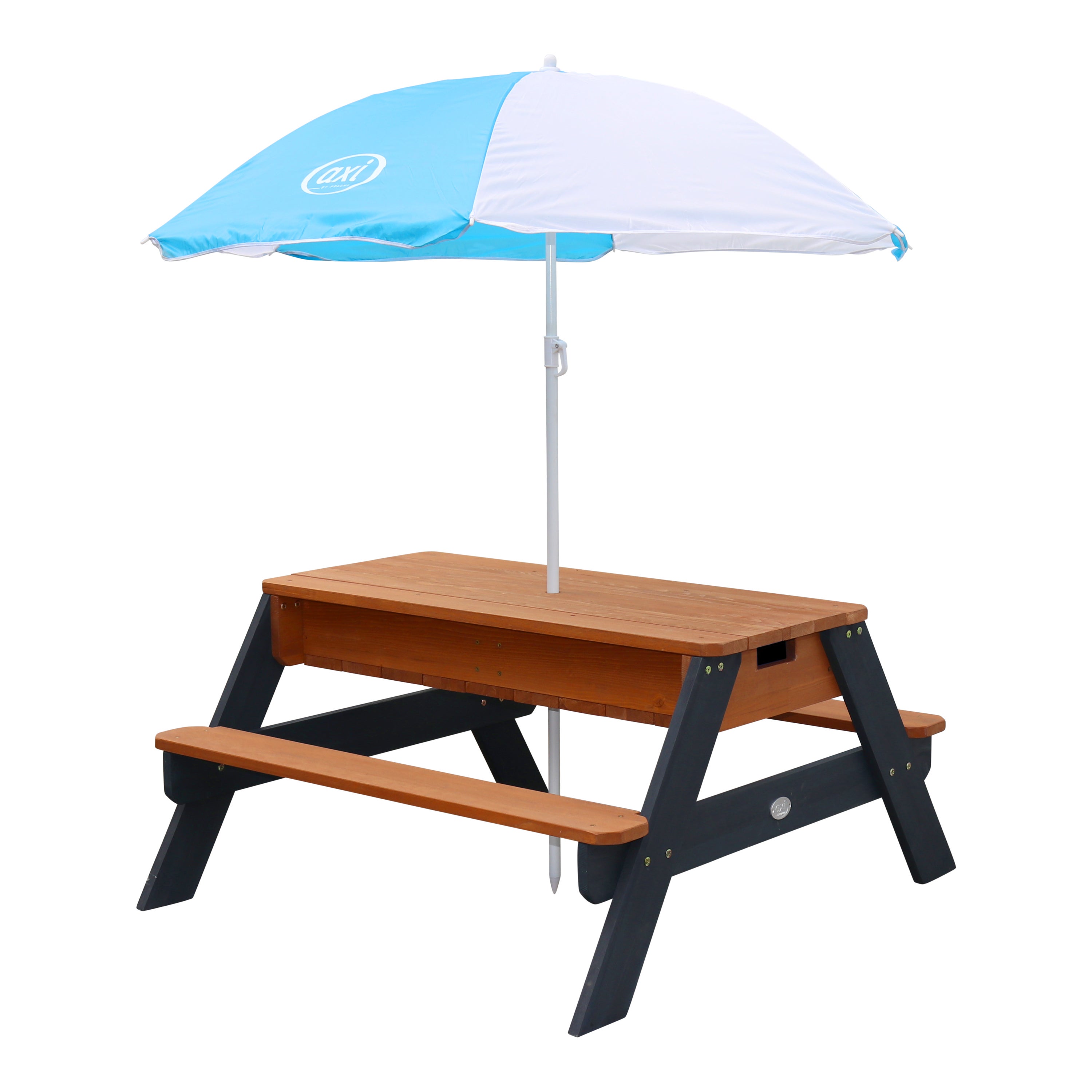 Axi Nick Table Sable Et Eau / picnic Avec Parasol En Bois Marron Et Gris | 95 X 97 X 48 Cm | Avec Couvercle, Boîtes De Rangement & Parasol | Extérieur - 6