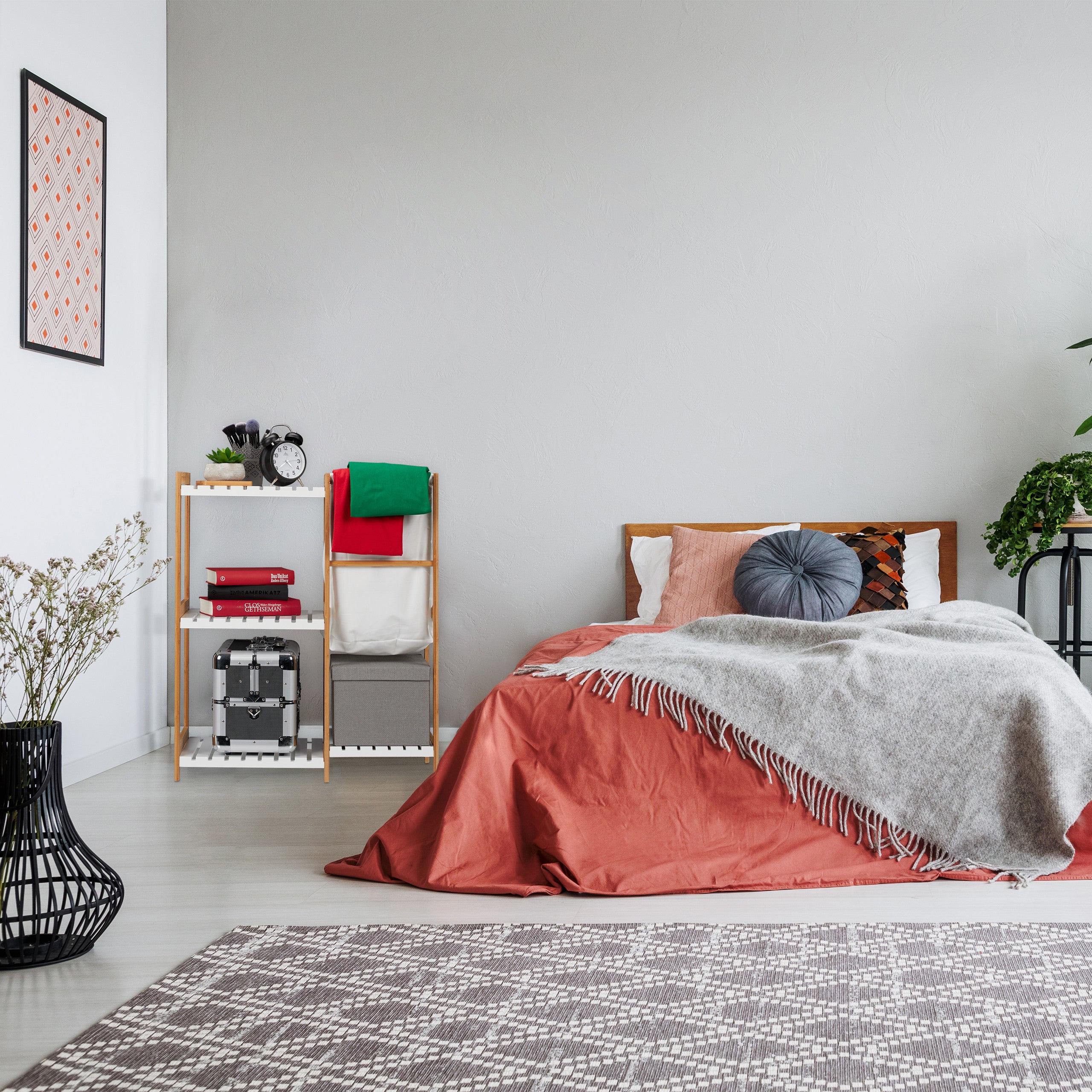 étagère de salle de bain avec panier à linge, autonome, Bambou et MDF, 76x65,5x33 cm, naturel/blanc, Relaxdays - 5