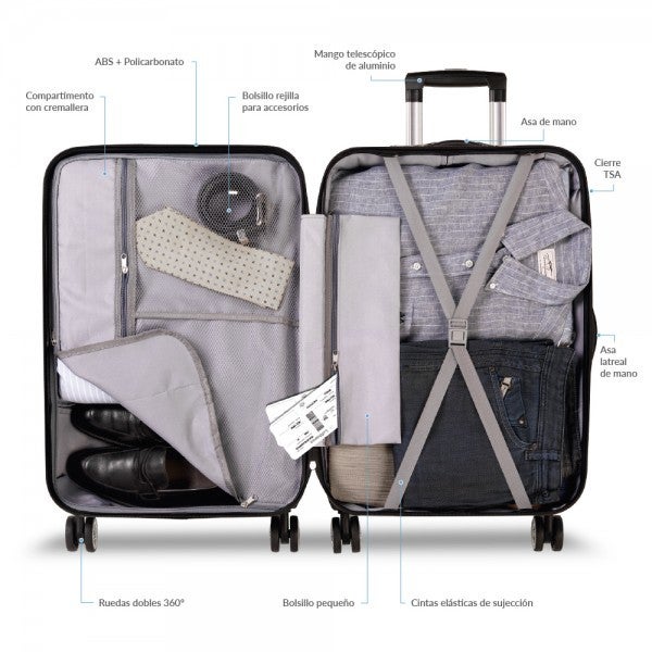 NEWTECK-Set de Valises 3 pièces Prisma Carbon (55/65cm) + Trousse de Toilette, ABS+Polycarbonate, fermeture TSA intégrée Gris - 6