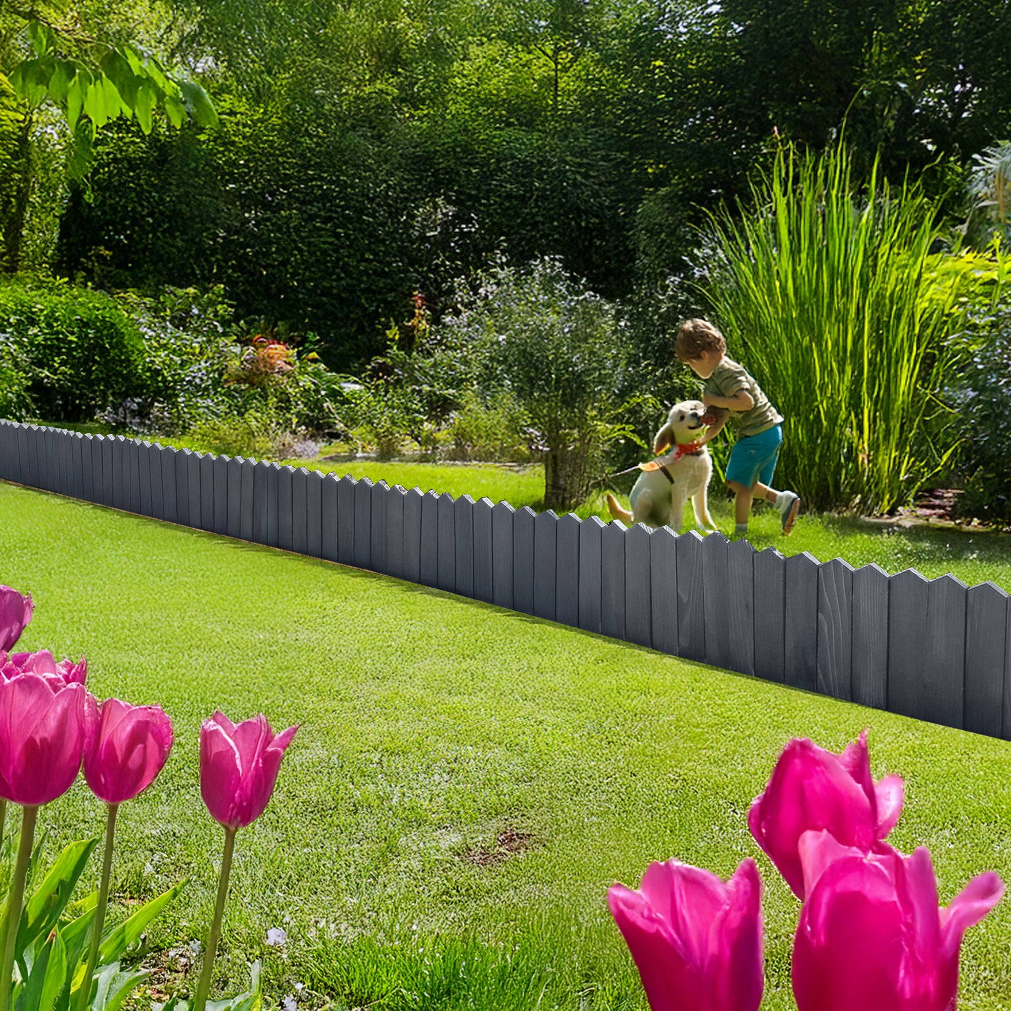 Rollborder lattes en bois | 40 cm de haut et 200 cm de long | Clôture en bois | Clôture parfaite comme bordure de jardin en osier | anthracite - 8