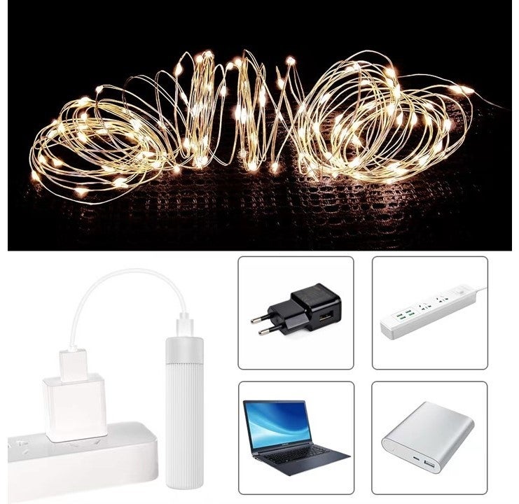 Jandei Guirlande lumineuse USB rechargeable 20m 200leds Warm avec télécommande Batterie 1800MA - 2