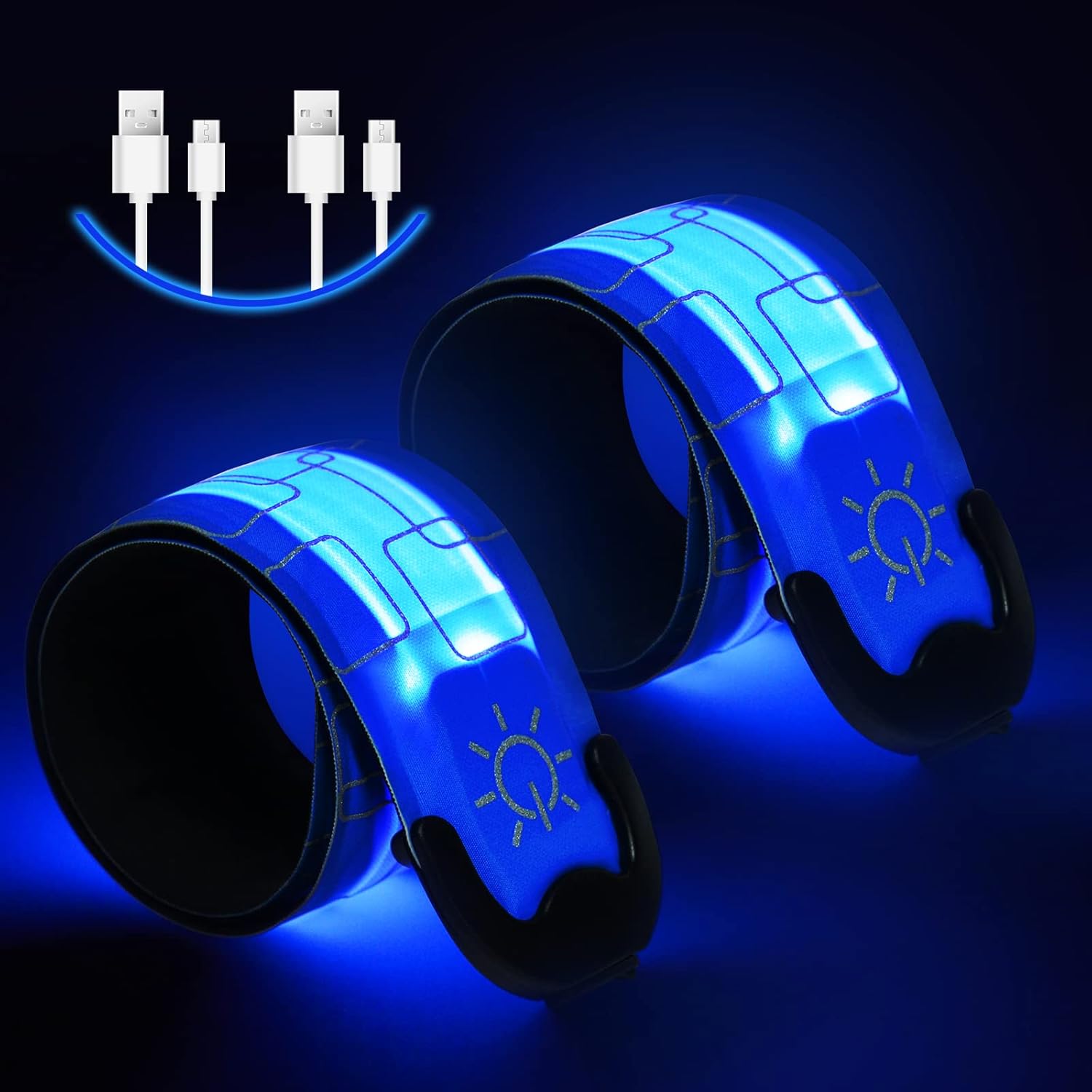 Zestaw 2 opasek LED na ramię, ładowanych przez USB, regulowany pasek odblaskowy, świecące opaski bezpieczeństwa LED