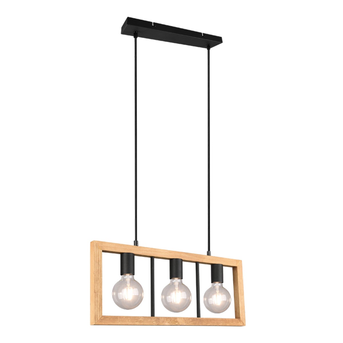 Lampa wisząca Agra jasne drewno-czarna 3xE27x10W wym: 150 x 60 x 8,5 cm metal Trio