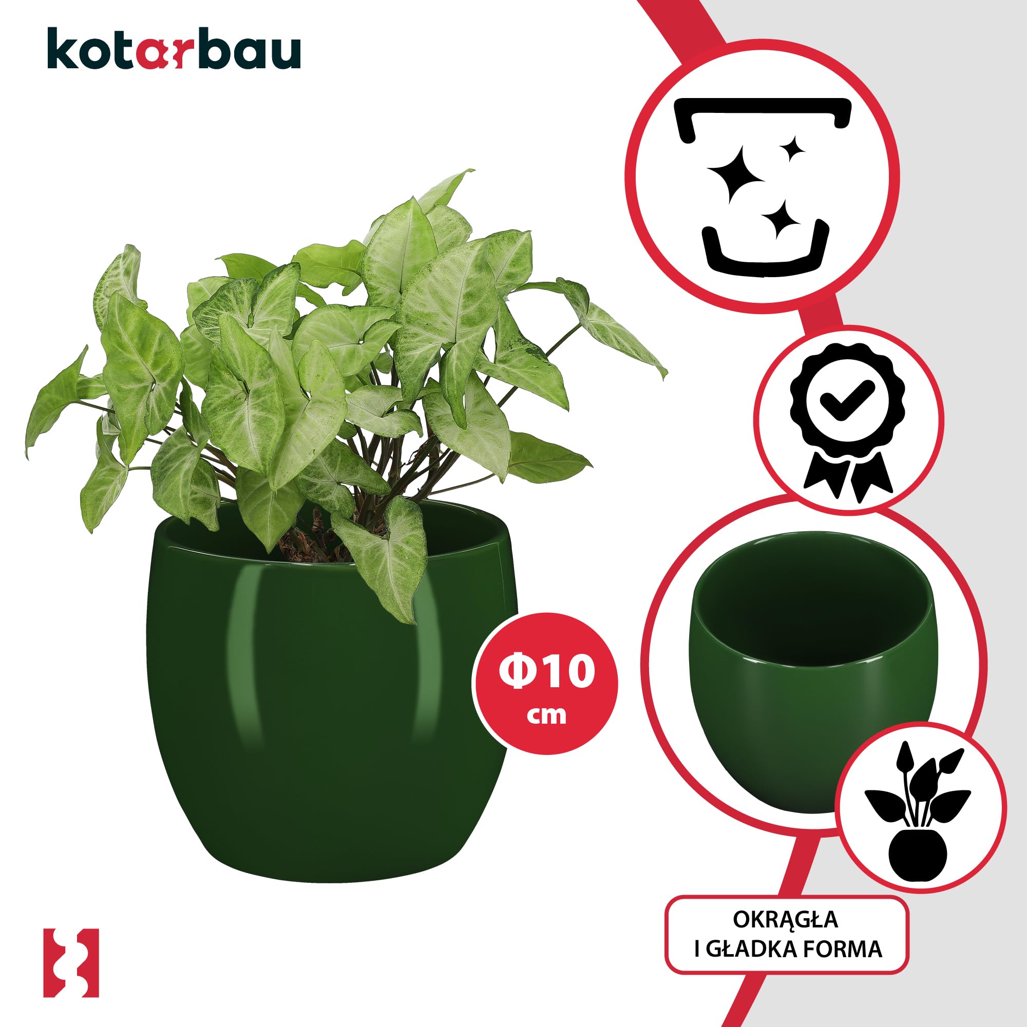 Zestaw 2x doniczka zielona donica okrągła ceramiczna szkliwiona kwiaty 12,5 - KOTARBAU - 4