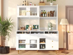 Credenza Canto Alta 2 Ante - Mobile Moderno Bianco Opaco Con Pannelli Decorativi Neri - 95x151.5x36 Cm - Made In Germany