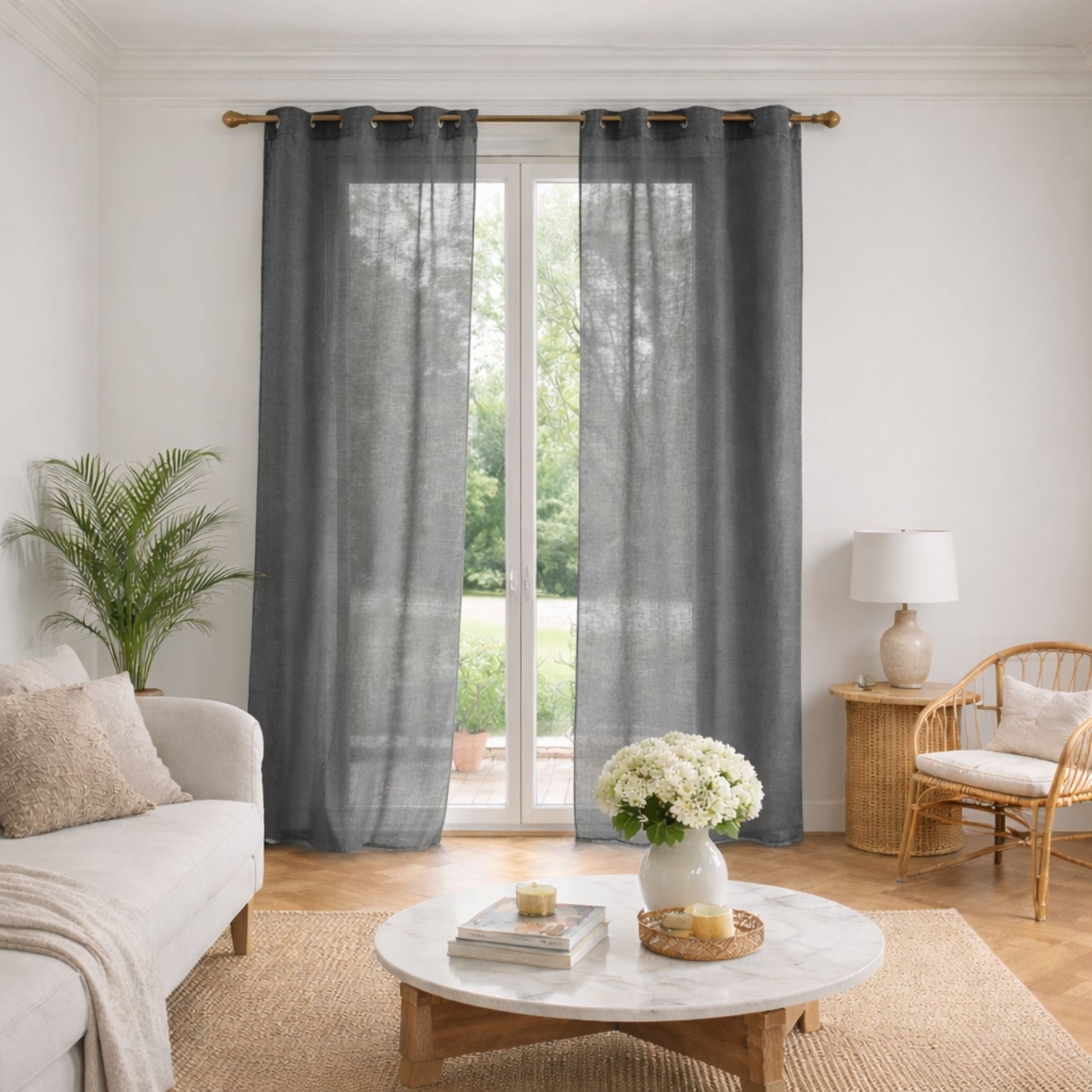 Voilage poly-lin uni fluide - Gris anthracite - 140x240 cm - Polyester - 3