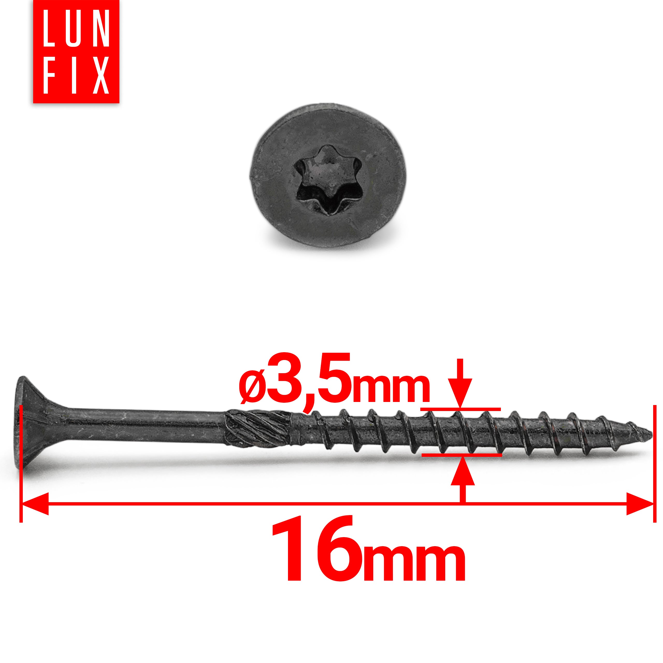 Wkręty ciesielskie czarne stożkowe 3,5x16mm 100szt. - 2