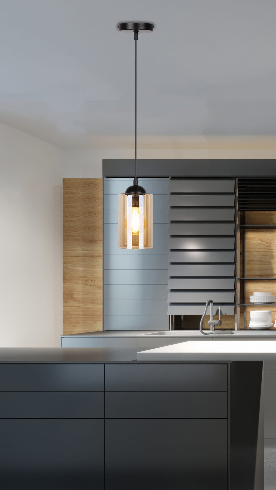 Lampa sufitowa Bistro czarno-bursztynowy 1xE27x40W wym: 100 x 10 x 10 cm szkło Candellux - 3