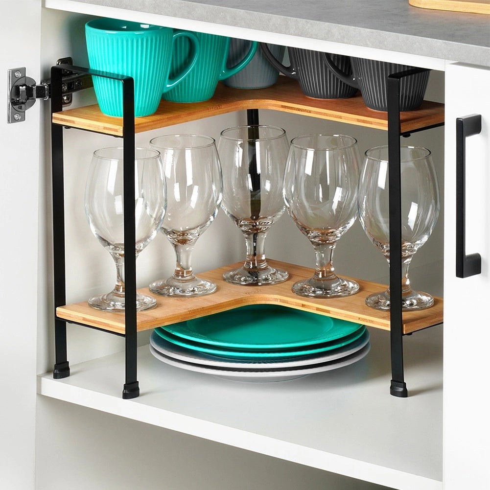 Estante de cocina esquinero de madera, 2 niveles, 29,5 x 29,5 x 33,5 cm - 4
