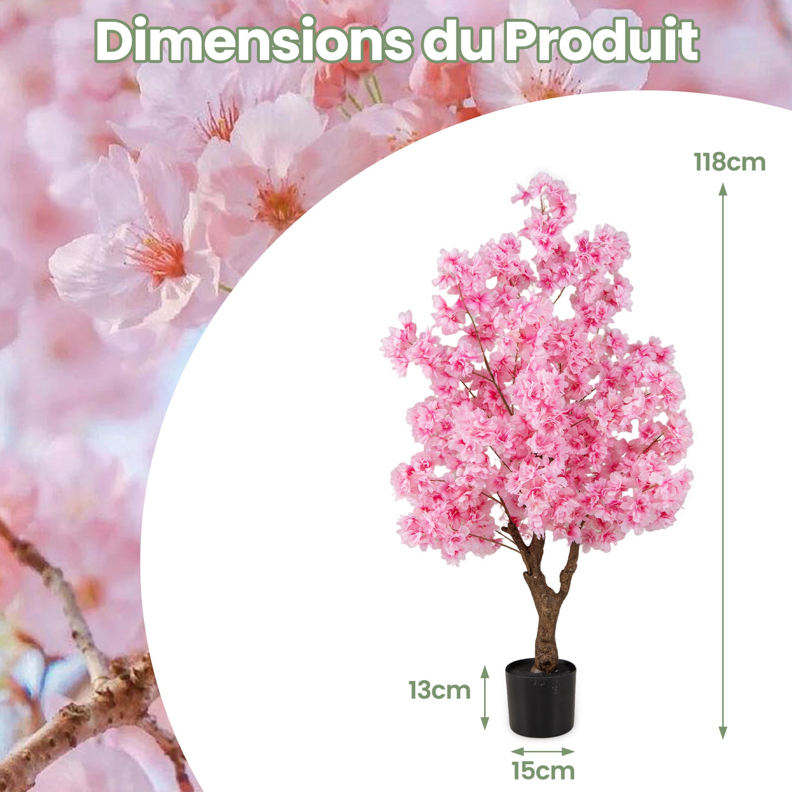 Plante Artificielle en Pot Remplies de Ciment 120CM, Fausse Cerisier avec 900 Fleurs Roses Tronc en Polyéthylène Multi-Branches, pour Salon Balcon - 5