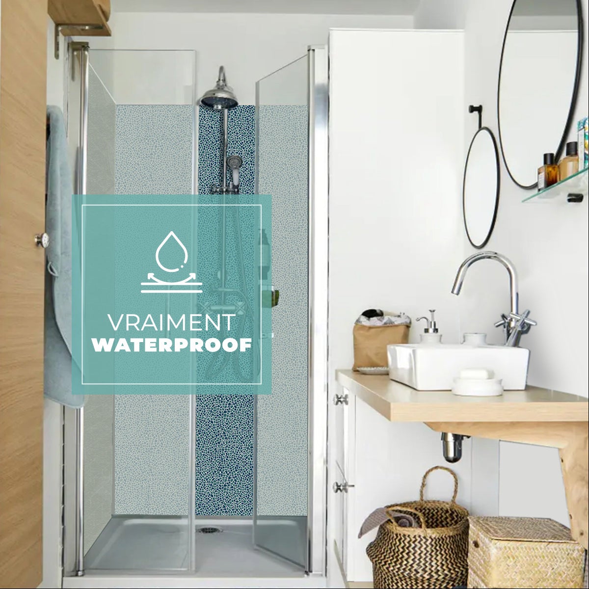 8 carreaux adhésifs 20x20cm Coralie / Mosaïque petit / bleu / pour douche, murs, sol, cuisine, salle de bain… - 5