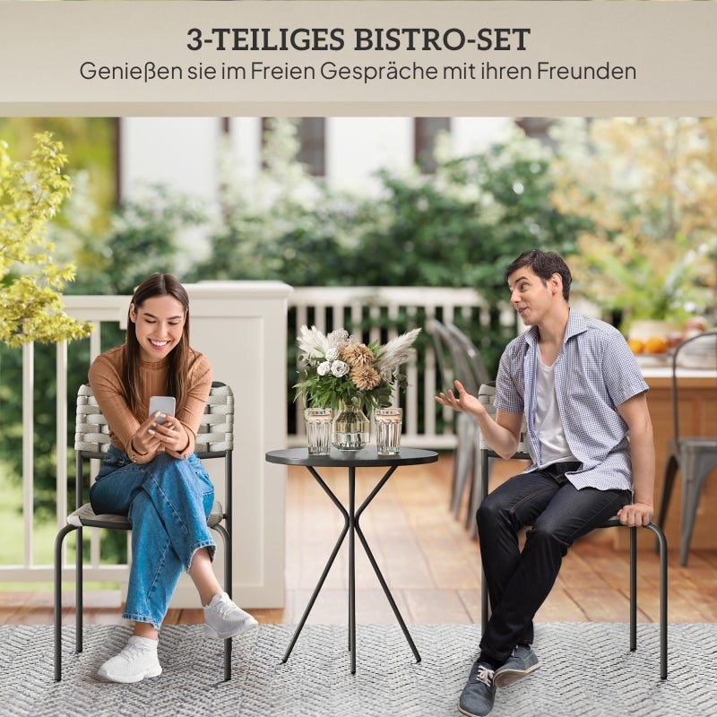 Set lounge extérieur 3 pièces polyrotin 2 chaises empilables + table gris – ComfortXL - COMFORTXL - 6