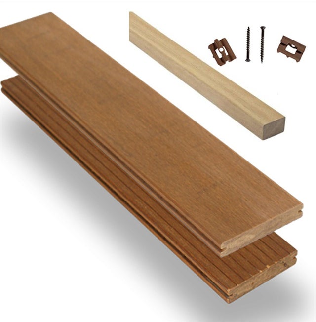 Kit complet terrasse Bambou Ambre 20x137x1850mm vec lambourdes EXOTIQUE et clips - couleur Ambre - surface : 50m²