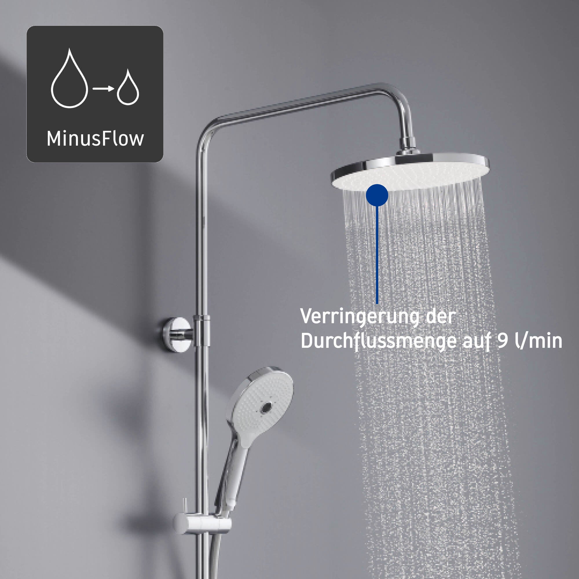 DURAVIT - Colonne de douche thermostatique murale Chrome 40x52x94-121cm (LxPxH), tablette en verre, hauteur réglable, pomme + pommeau rond - 3