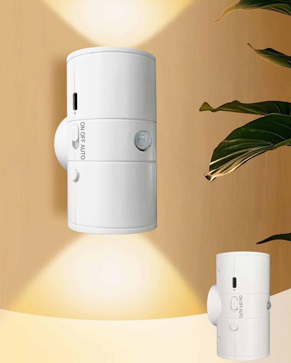 1 magnetyczna lampka nocna LED z czujnikiem ruchu, lampka nocna przy łóżku, kinkiet do korytarza, schodów, ściemniana, 3000 K