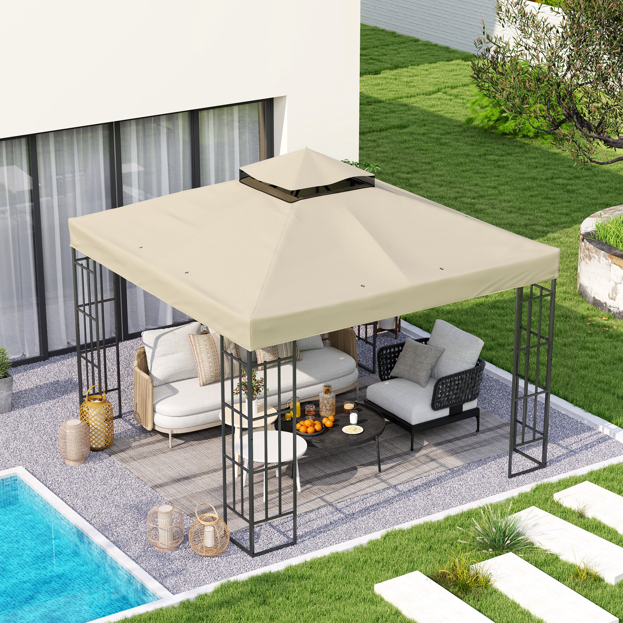 Techo de Repuesto Outsunny Tela Oxford Crema 300x300 cm - 2