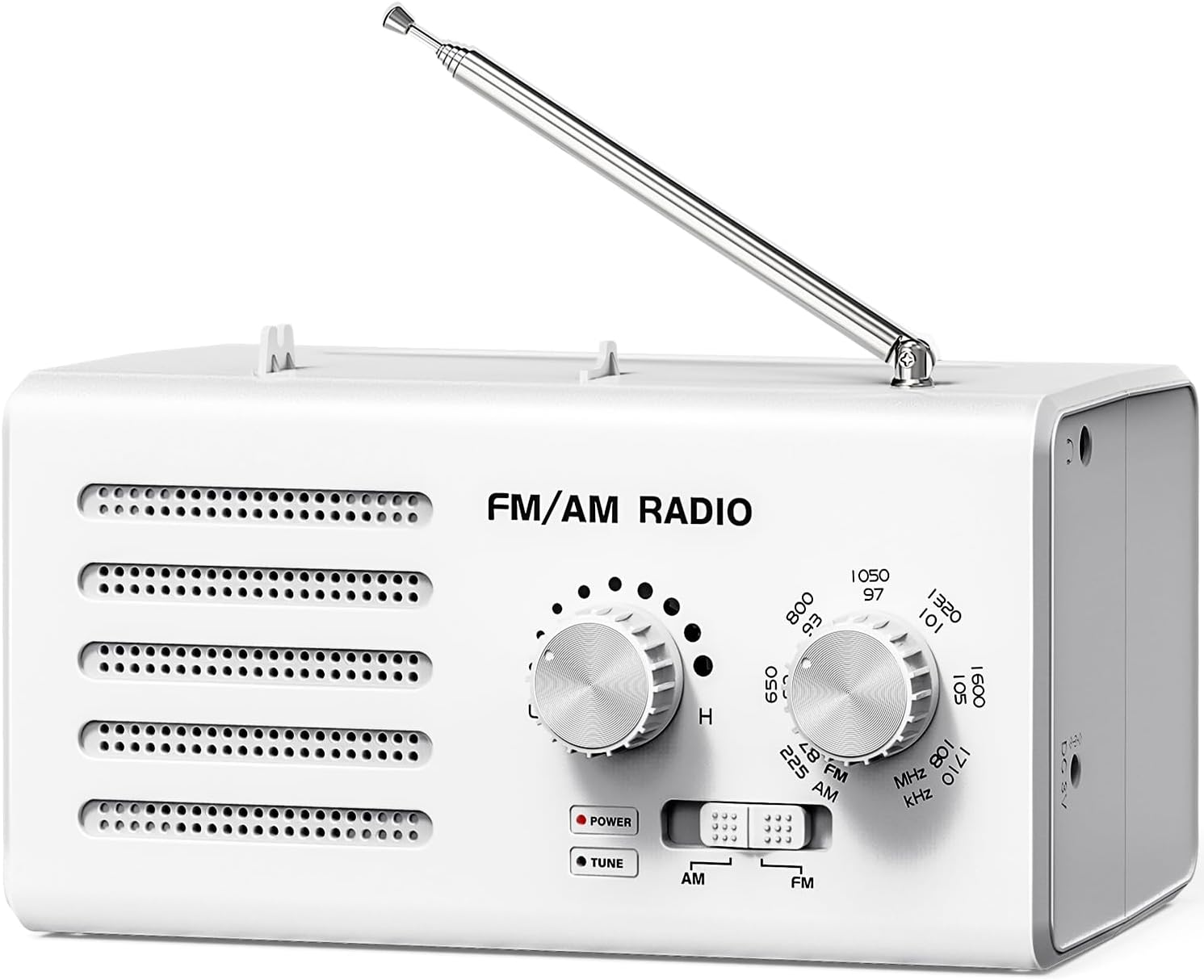 Przenośne radio FM/AM - Tranzystor z bardzo dużym przyciskiem, mocny głośnik i gniazdo USB do ładowania, białe