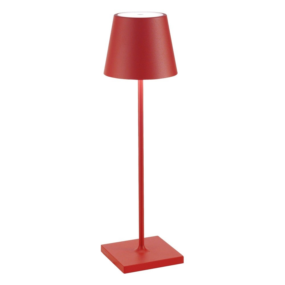 Zafferano Poldina Pro lampa stołowa LED czerwona, akumulatorowa, dotykowy ściemniacz, 2700-3000 K, IP65, wys. 38 cm