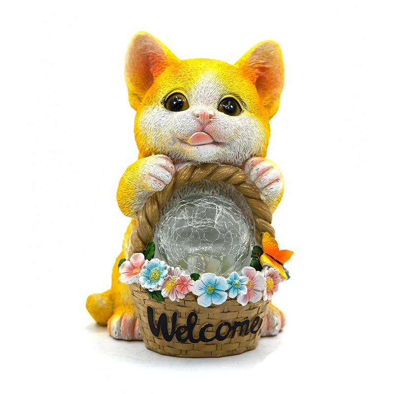 Solarna lampa statuetka zewnętrzna do dekoracji trawnika, ogrodu, dekoracja trawnika, ciepłe światło, motyw żółtego kota