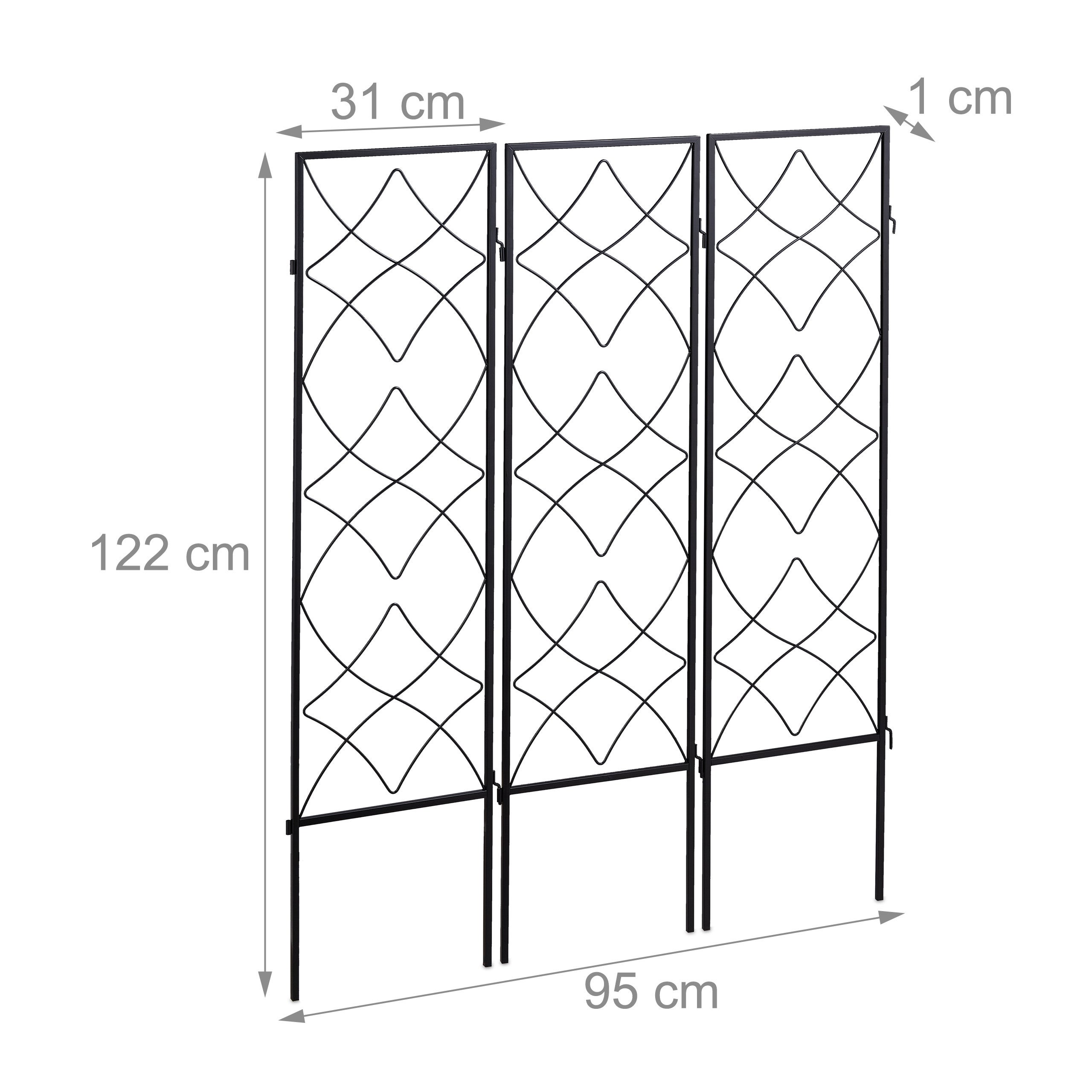 treillis de jardin, métal, lot de 3, à planter, support pour plantes grimpantes, 122x31 cm, jardin, noir, Relaxdays - 4