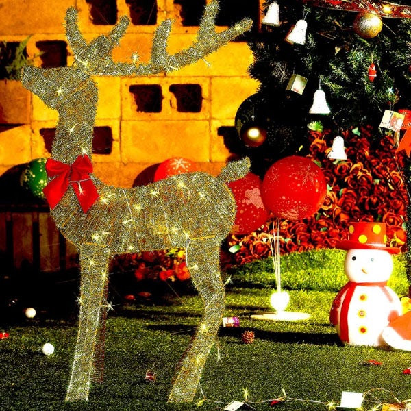 Tres adornos de reno navideños de hierro forjado, luces LED de reno navideño, decoraciones para patio/jardín al aire libre, decoraciones de Año Nuevo. - 5