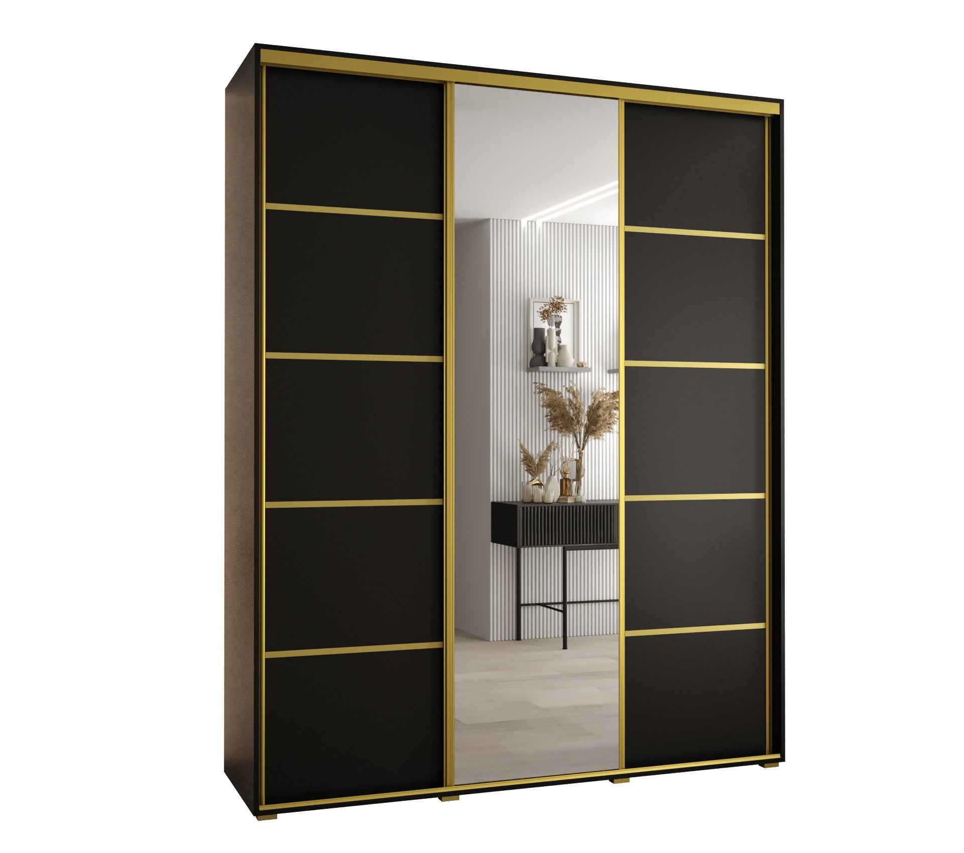 Szafa przesuwna z lustrem wysoka Davos 5 170 x 45 x 235,2 cm czarny + czarny + u. złoty - Abiks Meble