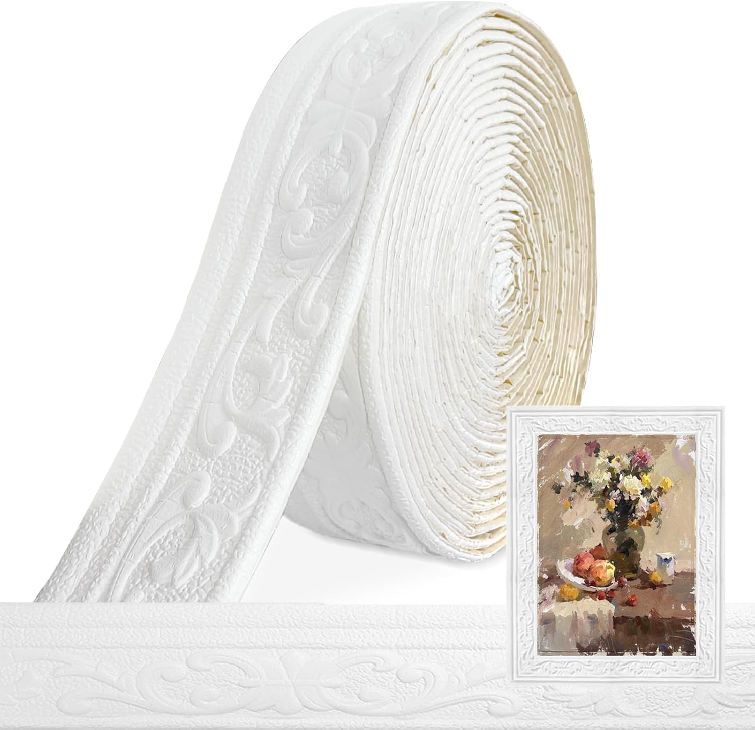 Listwa ścienna samoprzylepna 3D, biała, 8 cm (szer.) x 5 mm (gł.) x 10 m (dł.) – Samoprzylepne dekoracyjne listwy ścienne, wodoodporne, listwy ścienn