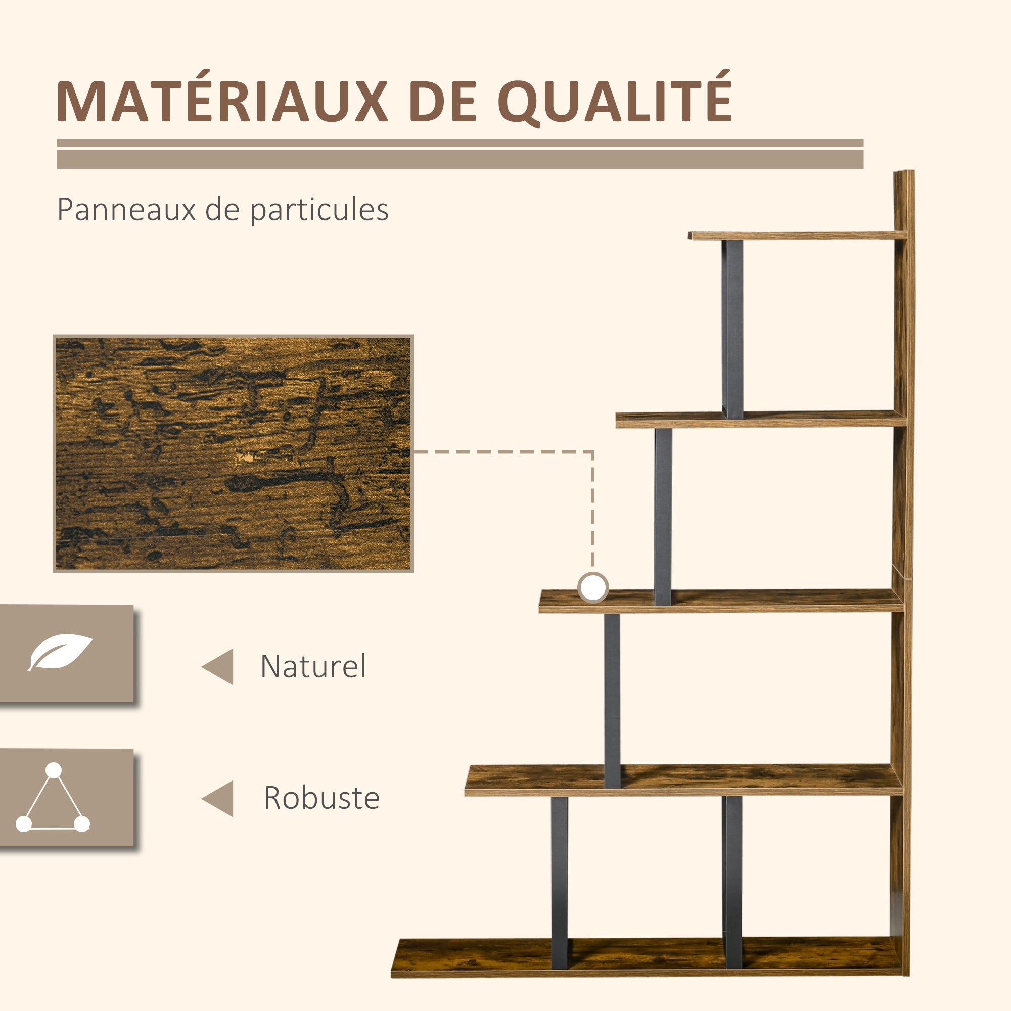 Bibliothèque en Bois Marron H. 160 x l. 30 x P. 102 cm - 5