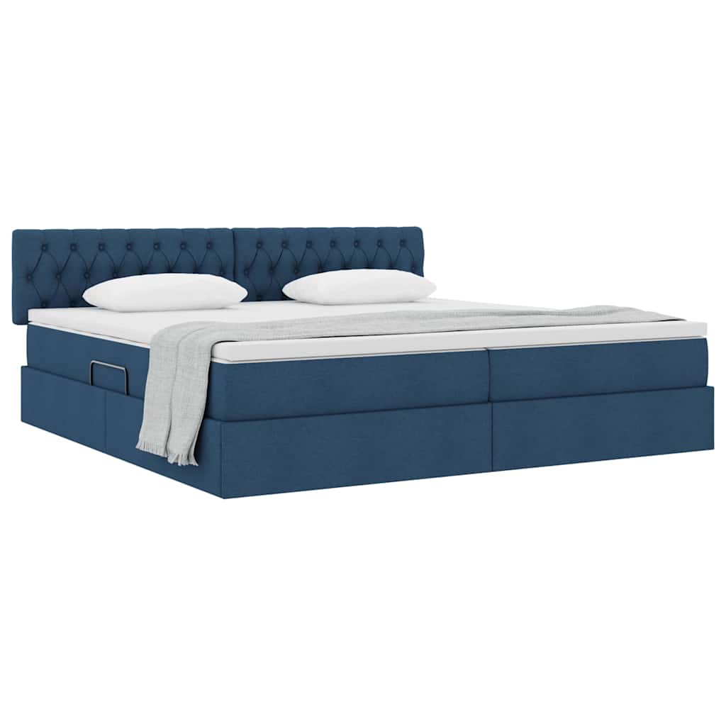 Lit avec rangement et matelas en velours bleu pour la chambre, 200 × 200 cm - 3