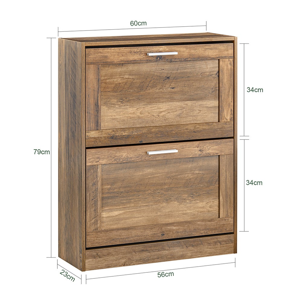 SoBuy Armoire à Chaussures Meuble de Rangement à Chaussures avec 2 Abattants, Marron, FSR137-F - 3