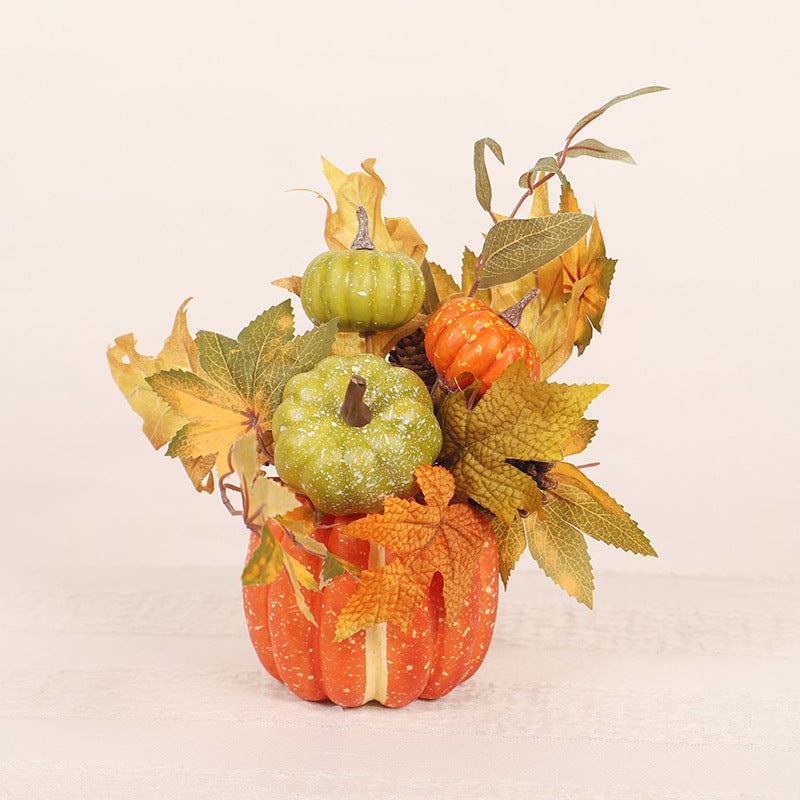 Décoration Automne Citrouille Artificielle Avec Feuilles D'érable - 20x19cm, Pour Table, Intérieur/extérieur (ABS) - 6