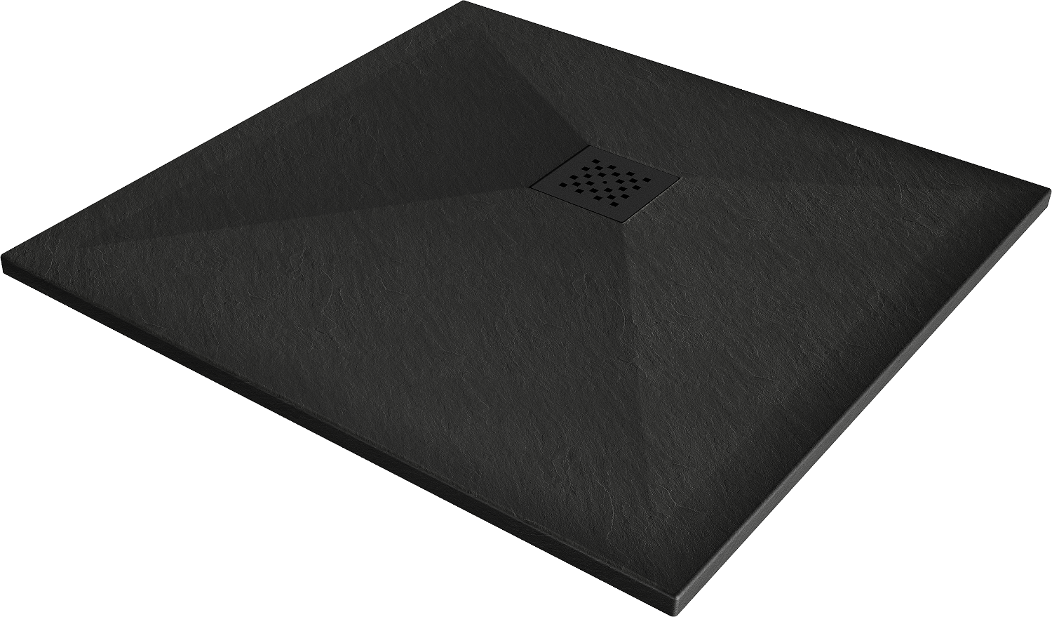Mexen Stone+ brodzik kompozytowy kwadratowy 80 x 80 cm, czarny, maskownica czarna - 44708080-B