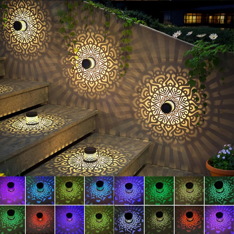 4 kolorowe solarne kinkiety ścienne, dekoracyjne oświetlenie do schodów zewnętrznych, wodoodporne, odpowiednie do słupków ogrodowych i tarasów