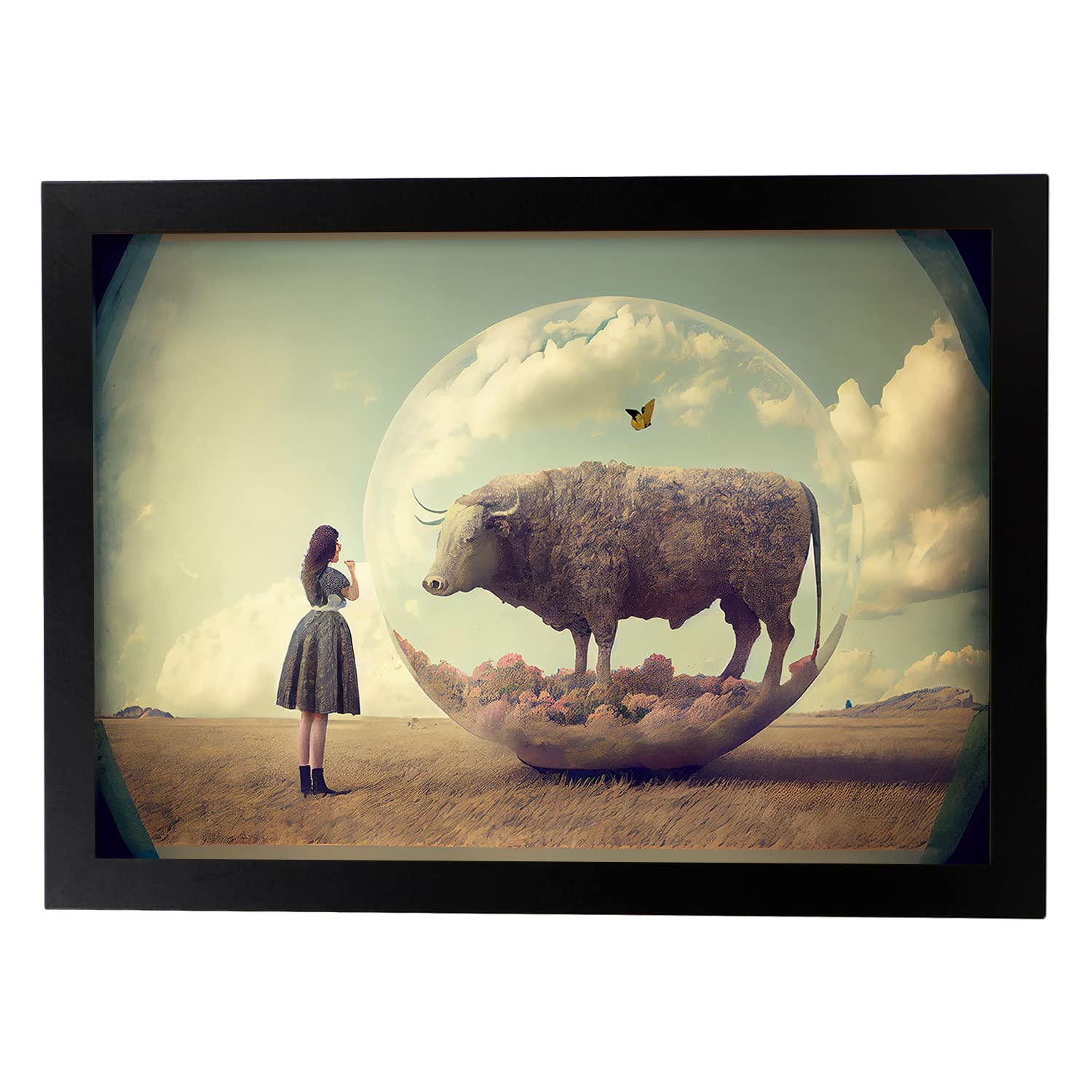 Nacnic poster búfalo en estilo surrealismo cinematográfico ilustraciones y grabados de historieta abstracta y artística para a3 marco negro